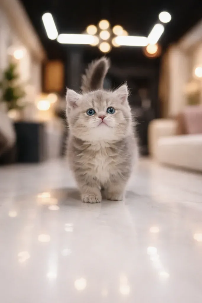 사람에게 다가오는 먼치킨 고양이