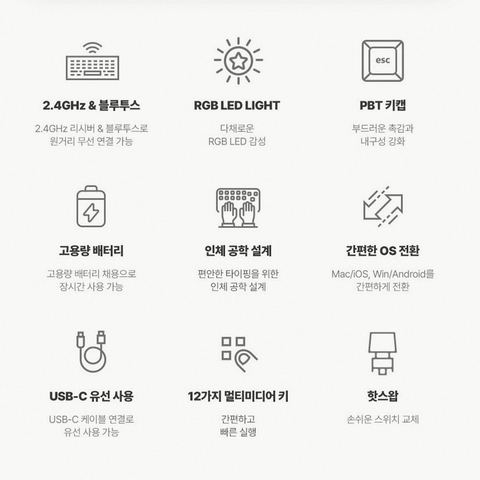 지클릭커 WK98 제주스위치 무선 블루투스 기계식 키보드 상세 사진